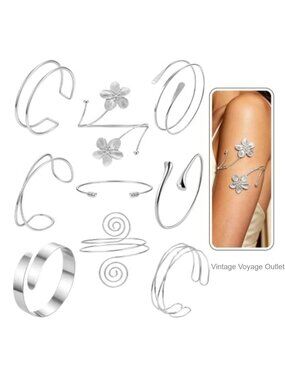 9Pc Metal Upper Arm Cuff Bracelet Set Adjustable Open Coil Armband